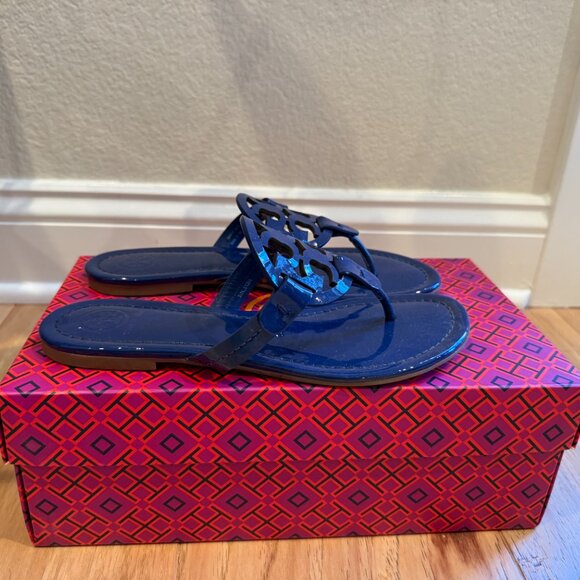 Tory Burch Miller Sandals Bright Indigo Patent Leather - Size 6 - Excellent - Picture 4 of 7